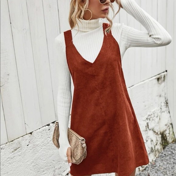 SHEIN - Overall Dress- Corduroy Fabric - Rusty Orange  - XL - Picture 2 of 5